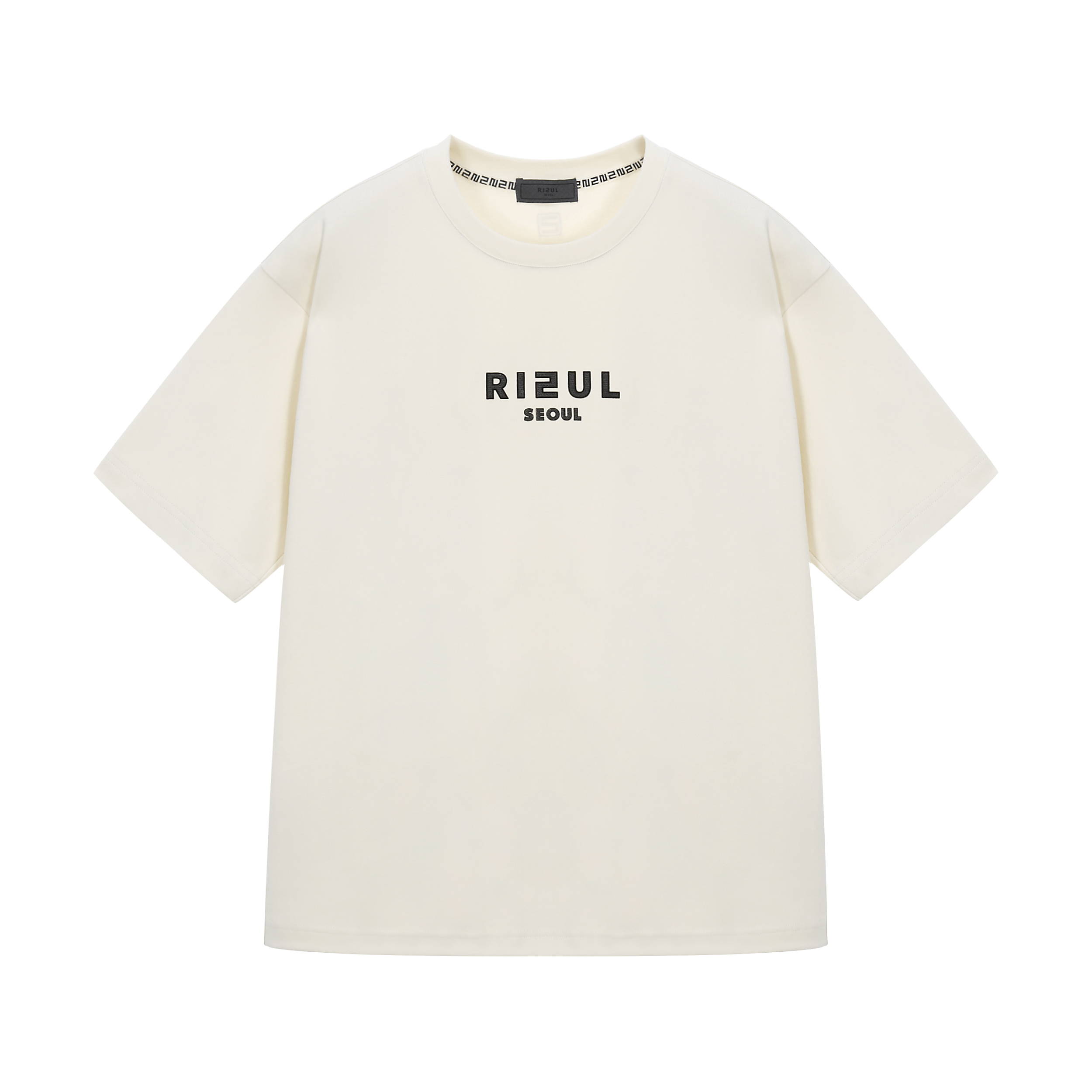 RIEUL 블랙 로고 티셔츠 베이지