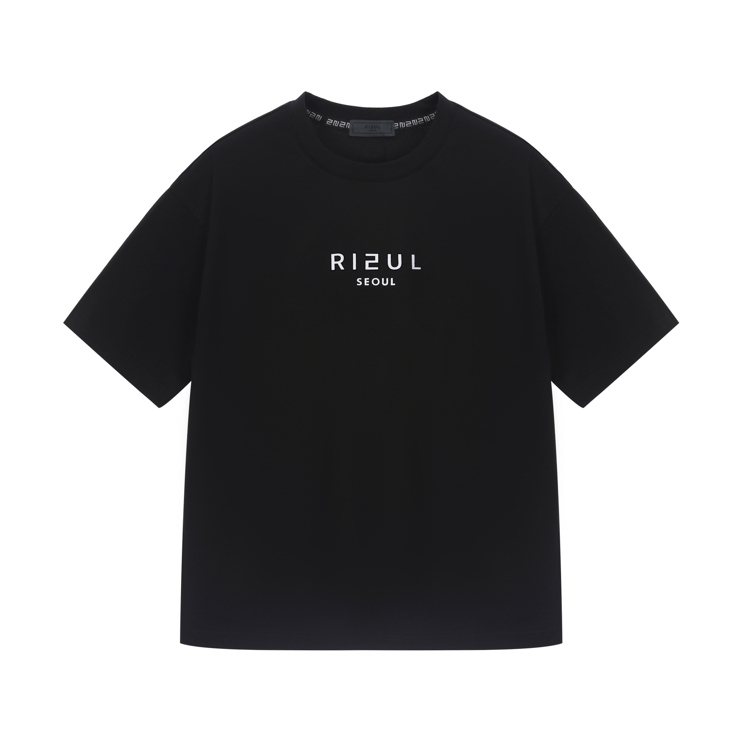 RIEUL 화이트 로고 티셔츠 블랙